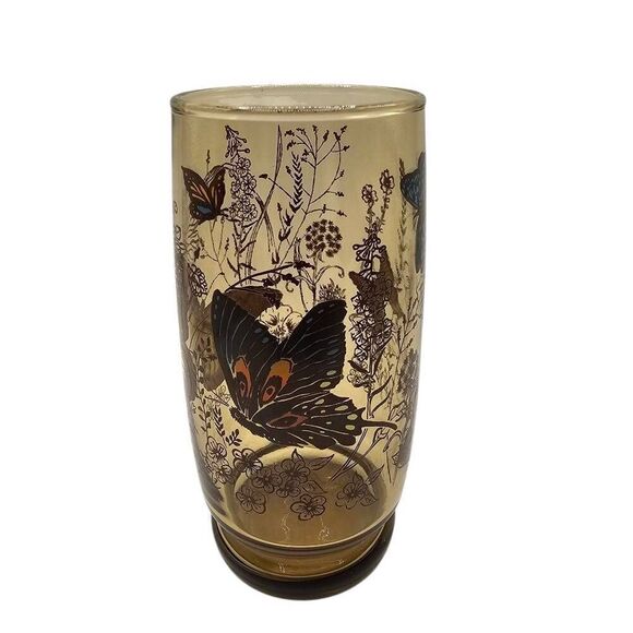 Vintage Anchor Hocking Smoke Brown Garden Butterfly Drinking Glasses Set Of 4 - Picture 4 of 9
